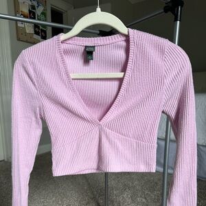 Wild Fable Light Pink Ribbed V-Neck Blouse